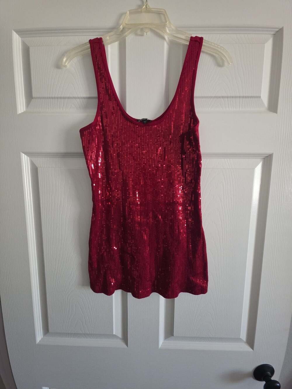 Express Red Sequin Tank Top Scoop Neck Holiday Party Rare Y2K Size L